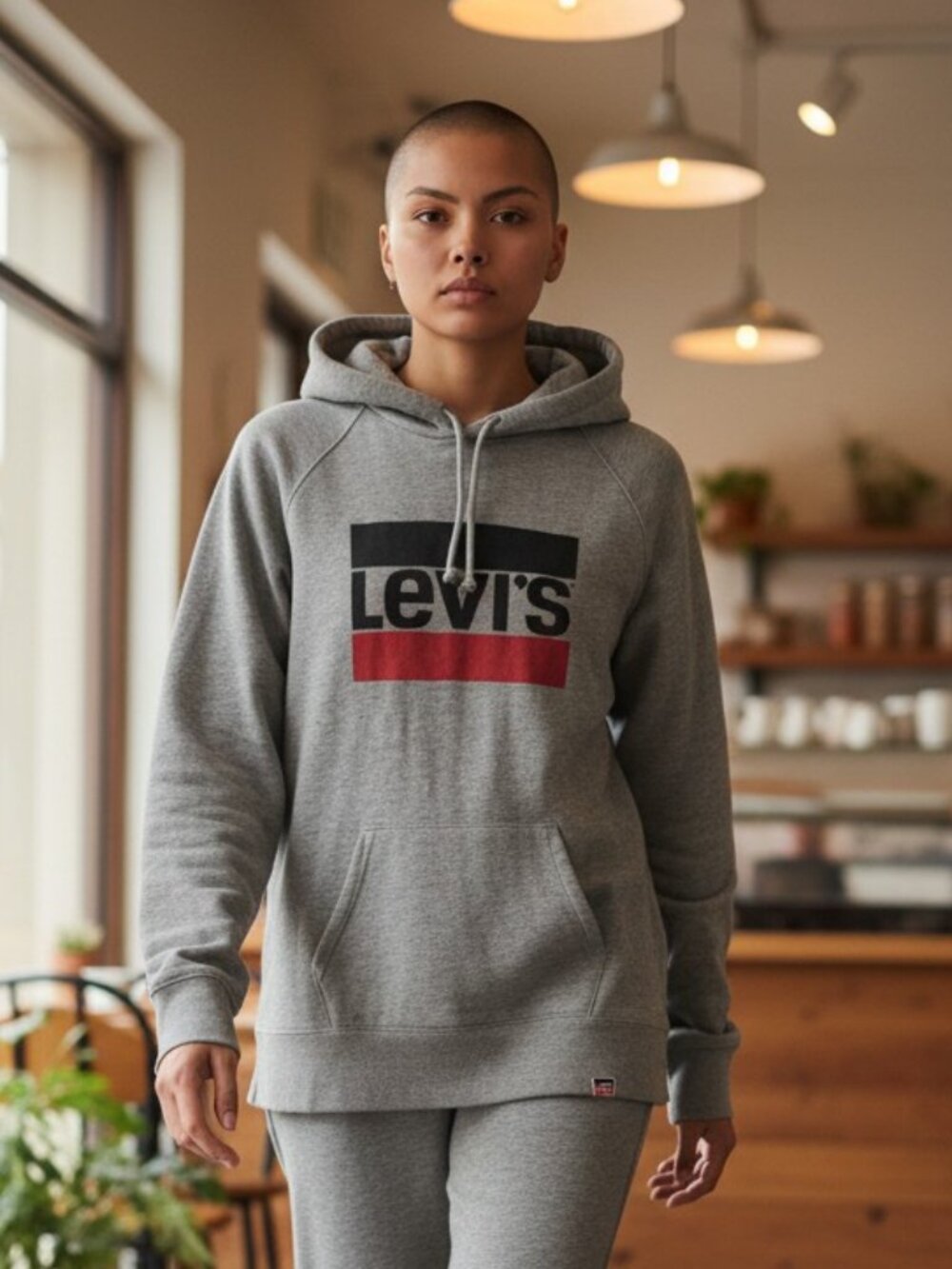 Unisex Levi's Heather Grey Graphic Sport Hoodie - Black/Red Logo - Size Medium